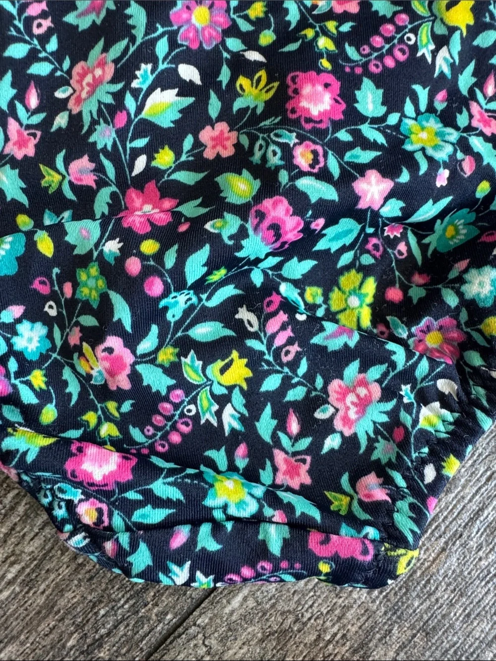 GAP Girls Black Floral Two-Piece Swim Set with Pink & Green Flowers
